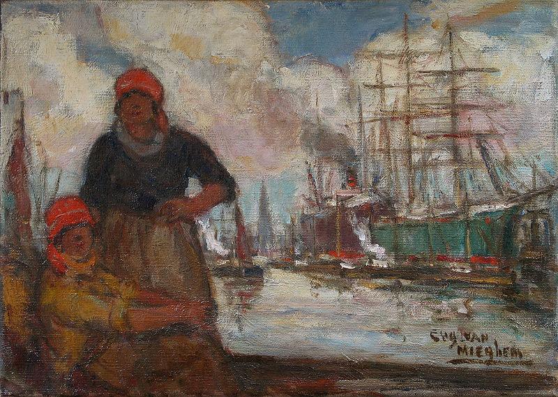Eugeen Van Mieghem Women of the docks oil painting picture